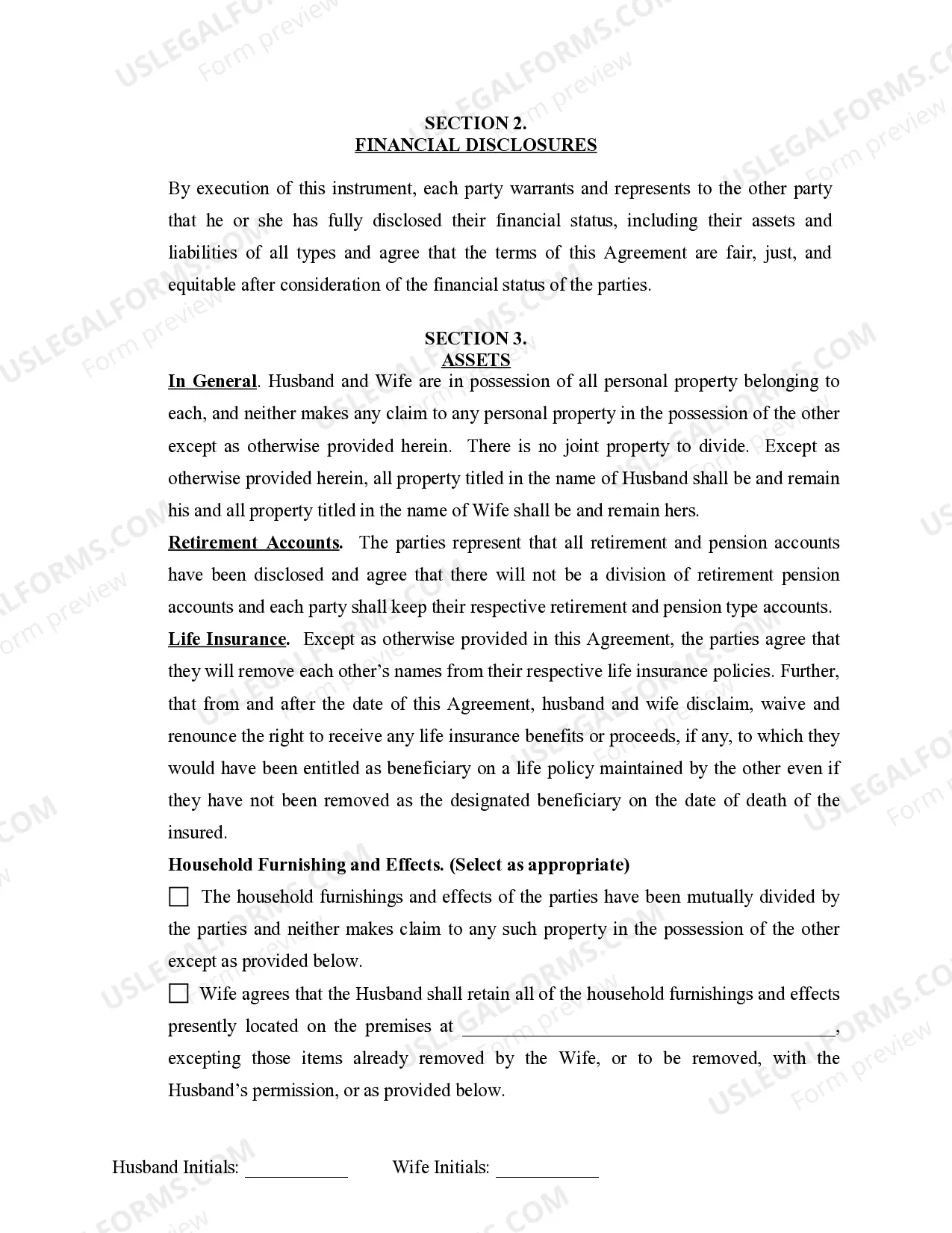 Preview Marital Domestic Separation and Property Settlement Agreement Minor Children no Joint Property or Debts where Divorce Action Filed