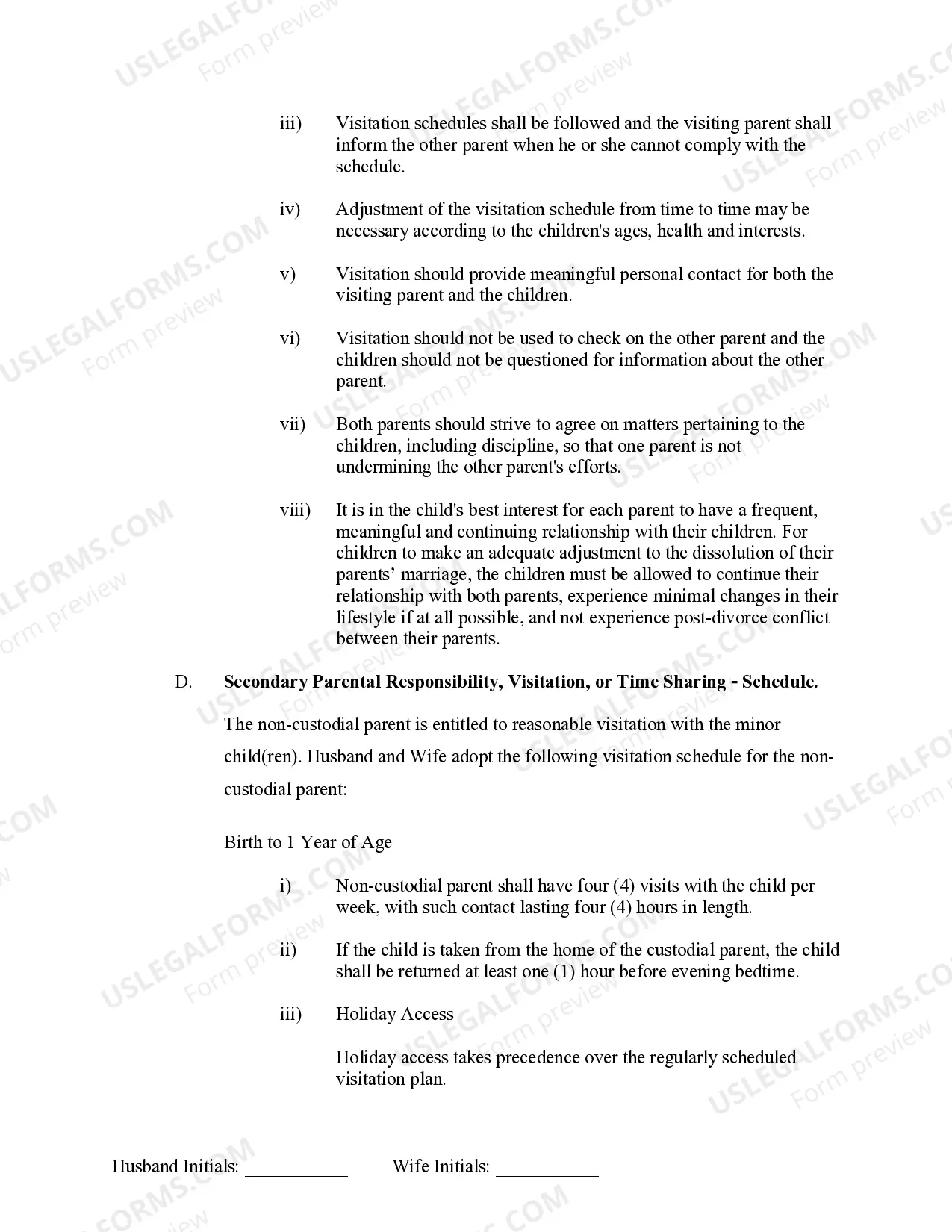Preview Marital Domestic Separation and Property Settlement Agreement Minor Children no Joint Property or Debts where Divorce Action Filed