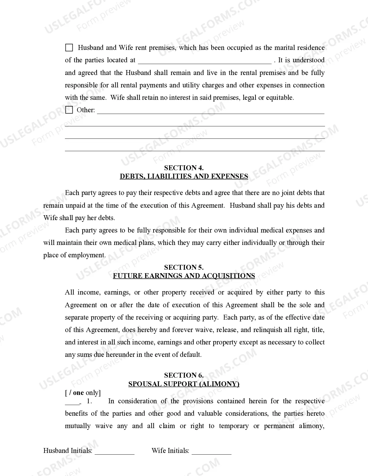 Preview Marital Domestic Separation and Property Settlement Agreement Minor Children no Joint Property or Debts effective Immediately