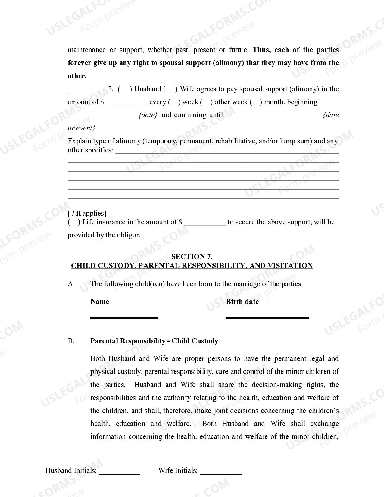 Preview Marital Domestic Separation and Property Settlement Agreement Minor Children no Joint Property or Debts effective Immediately