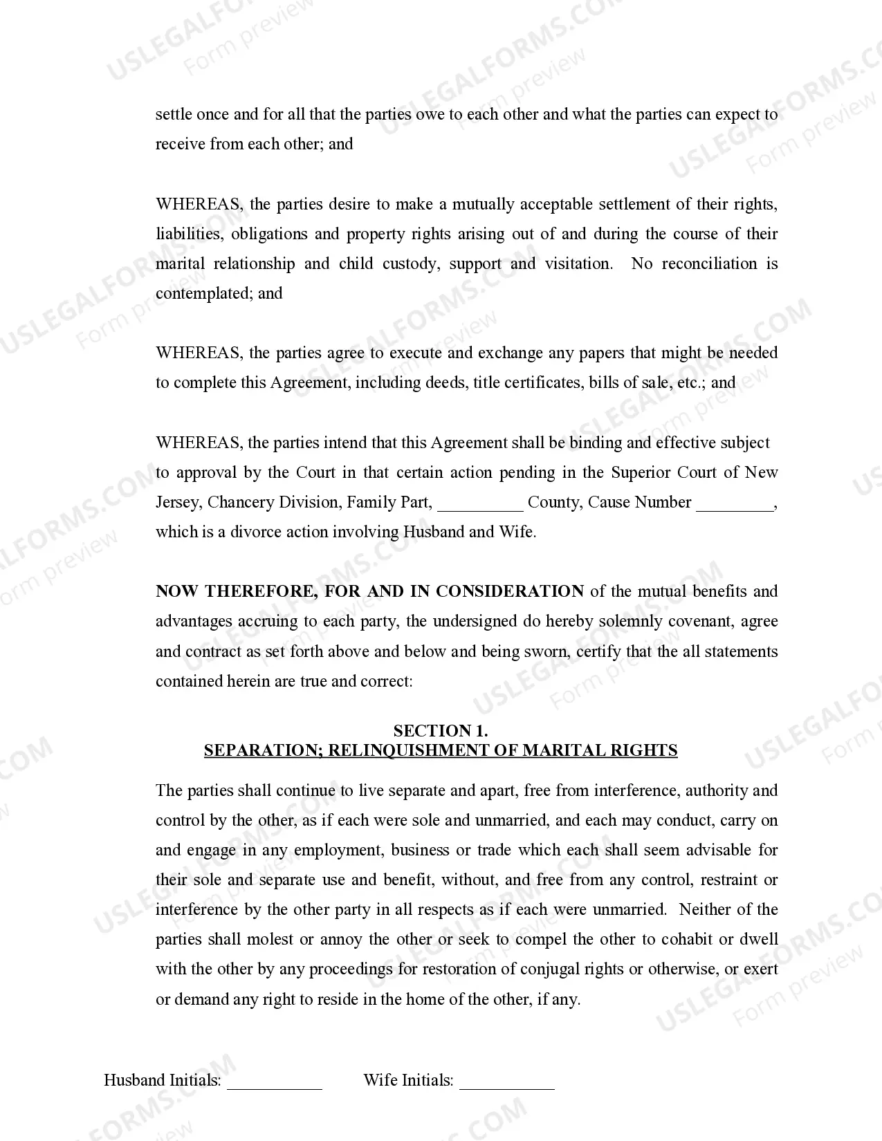 Preview Marital Domestic Separation and Property Settlement Agreement Minor Children Parties May have Joint Property or Debts where Divorce Action Filed