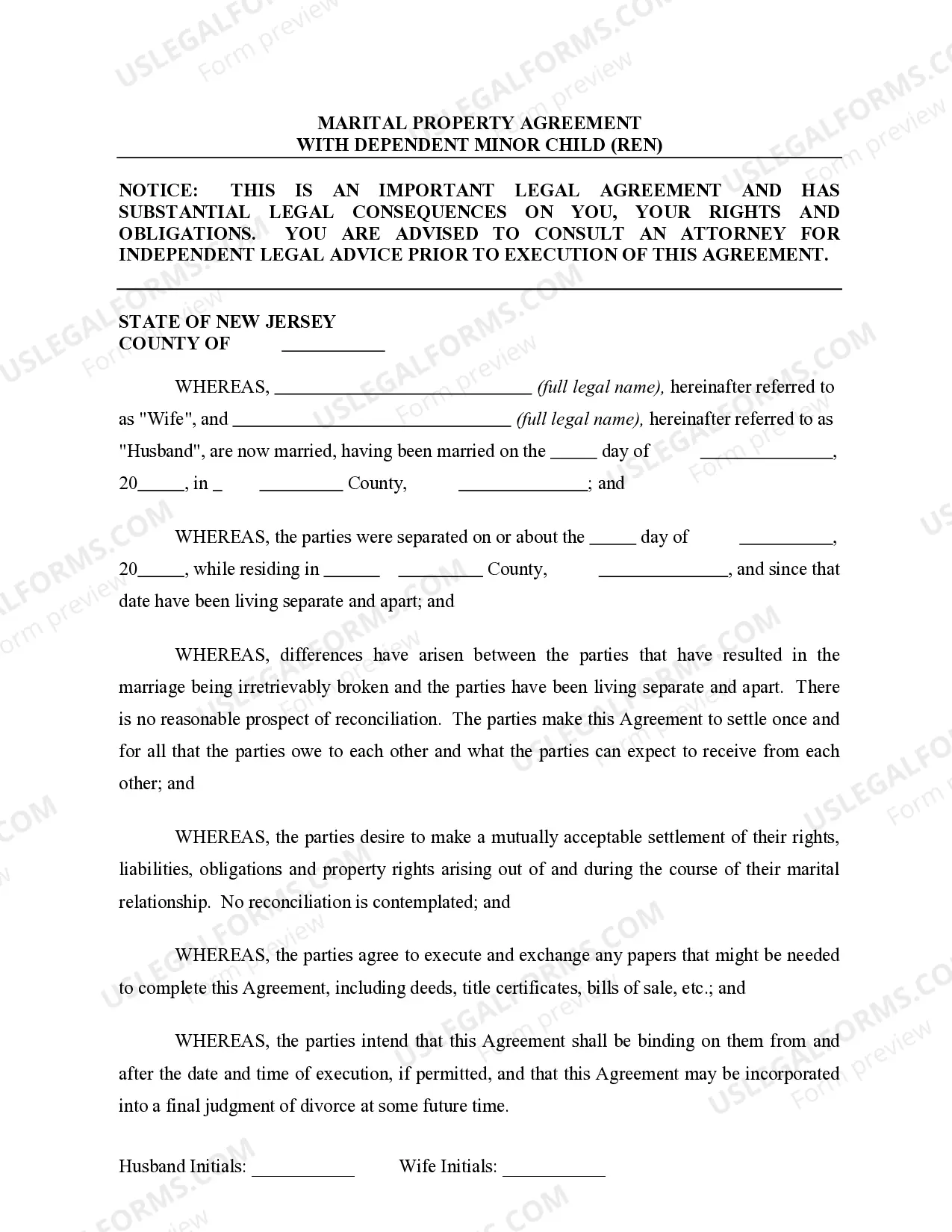 Preview Marital Domestic Separation and Property Settlement Agreement Minor Children Parties May have Joint Property or Debts effective Immediately