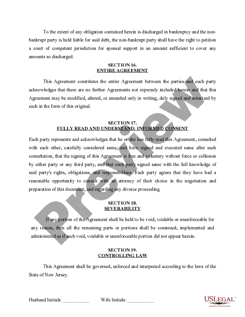 Preview Marital Domestic Separation and Property Settlement Agreement for persons with no Children, no Joint Property, or Debts Effective Immediately