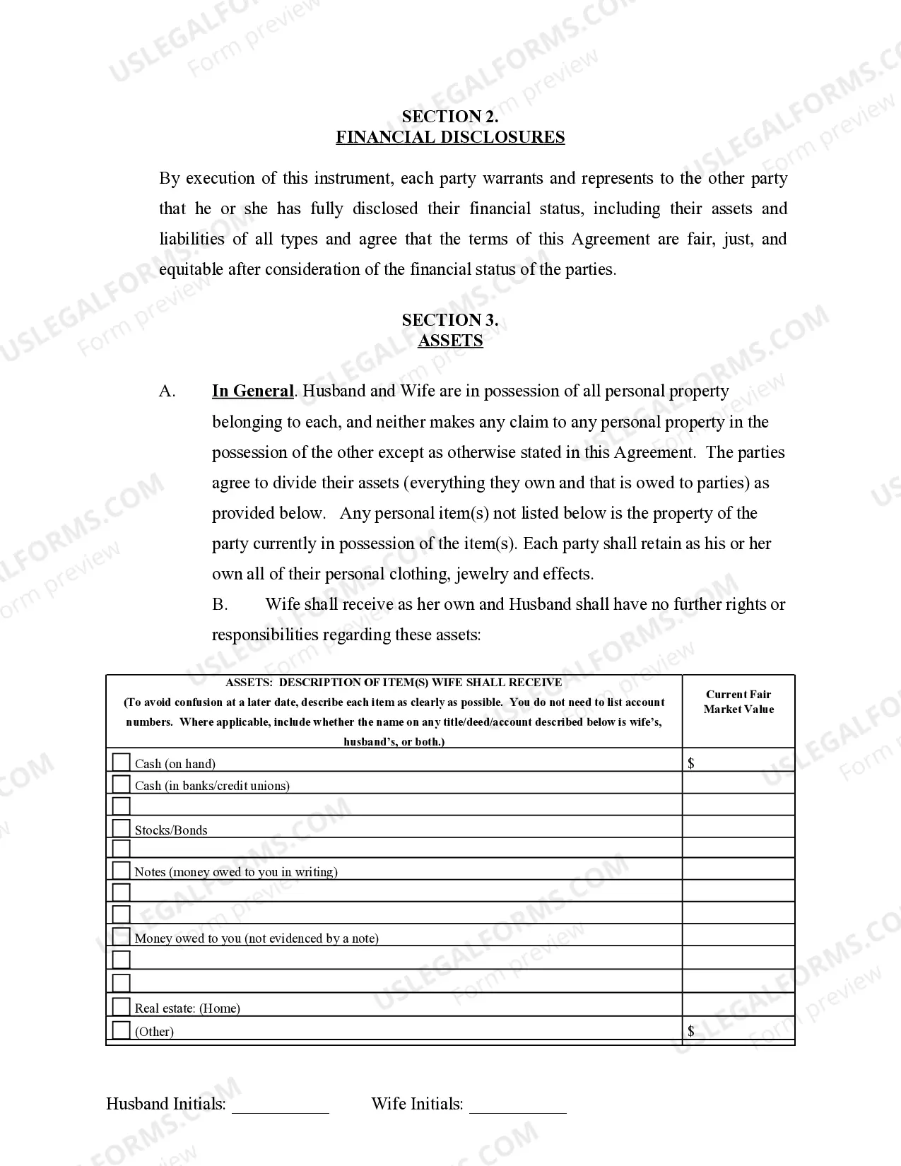 Preview Marital Domestic Separation and Property Settlement Agreement no Children parties may have Joint Property or Debts where Divorce Action Filed