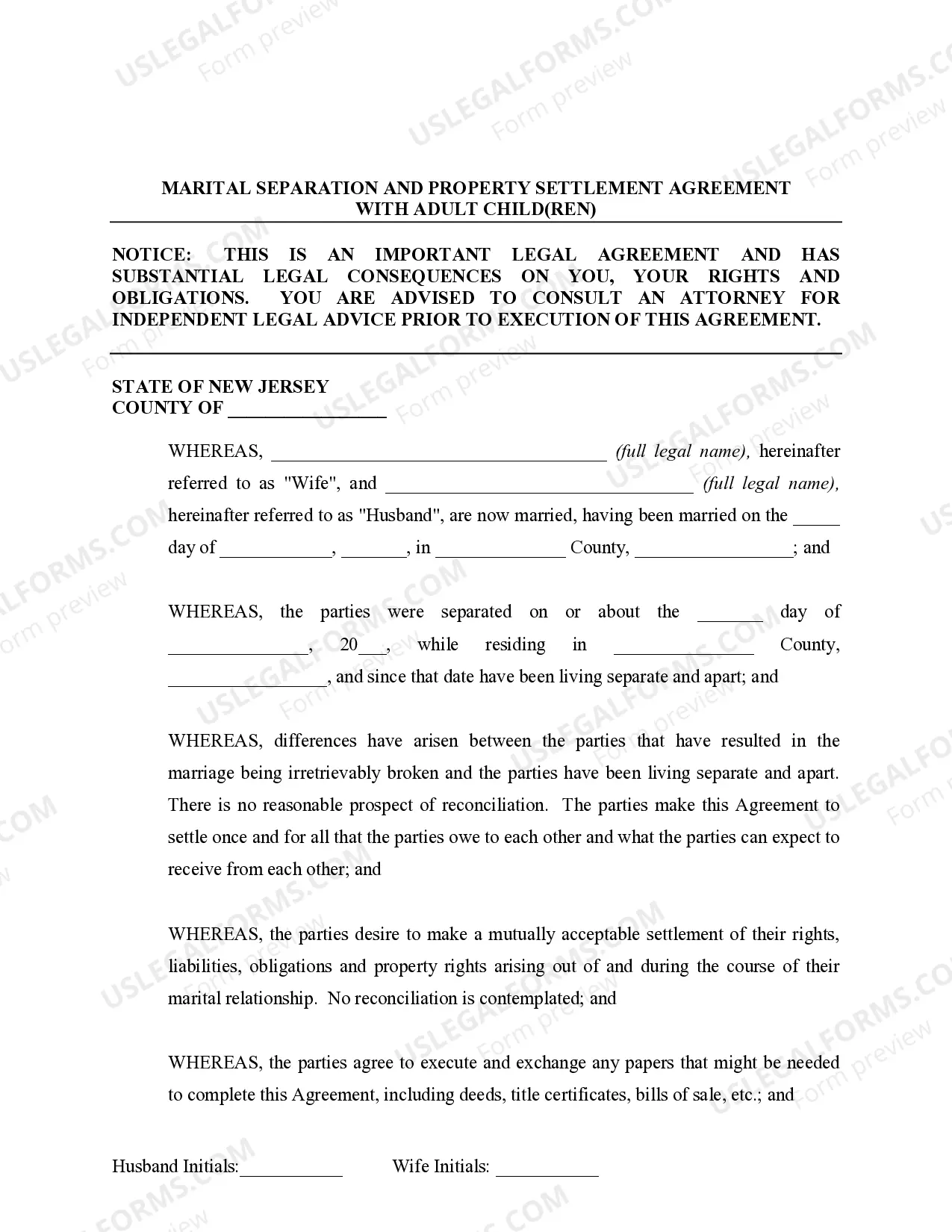 Preview Marital Domestic Separation and Property Settlement Agreement Adult Children Parties May have Joint Property or Debts effective Immediately
