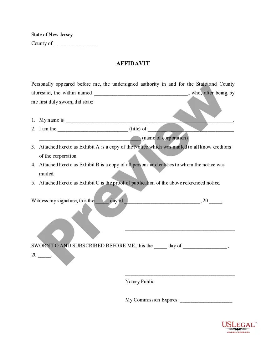 Preview New Jersey Dissolution Package to Dissolve Corporation