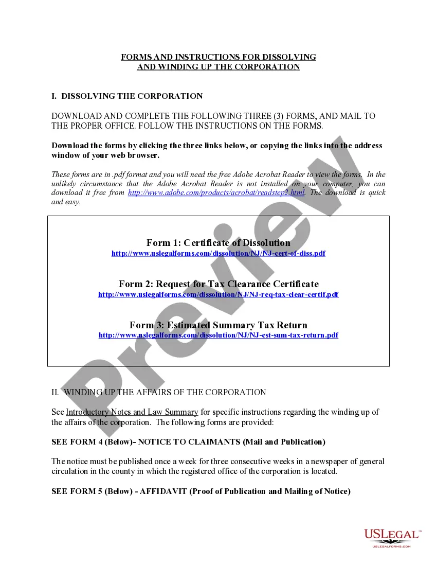 Preview New Jersey Dissolution Package to Dissolve Corporation