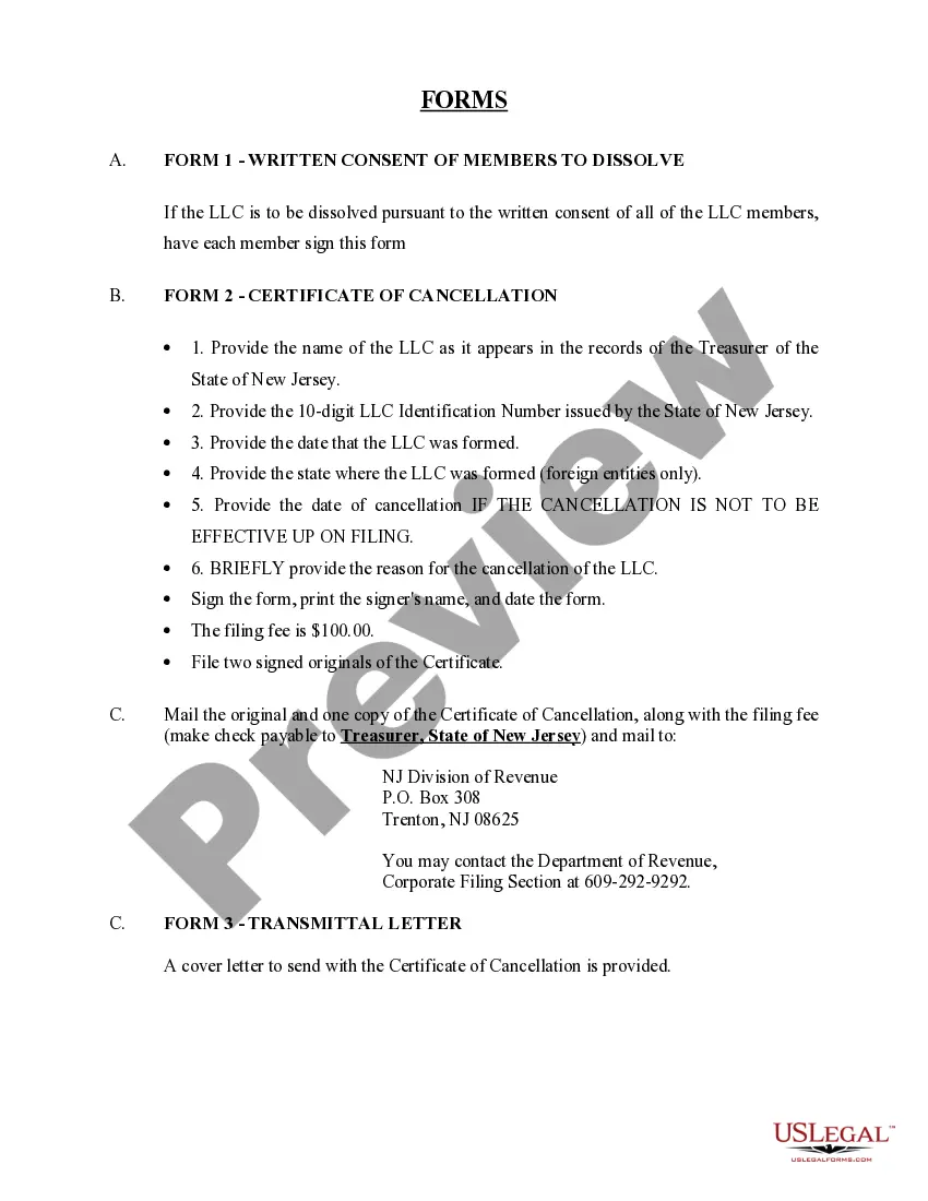Get New Jersey Dissolution Package to Dissolve Limited Liability Company LLC Preview New Jersey Dissolution Package to Dissolve Limited Liability Company LLC