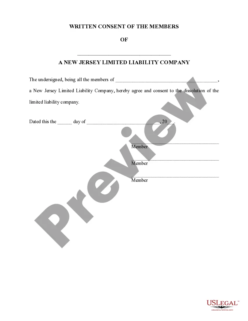 Get New Jersey Dissolution Package to Dissolve Limited Liability Company LLC Preview New Jersey Dissolution Package to Dissolve Limited Liability Company LLC