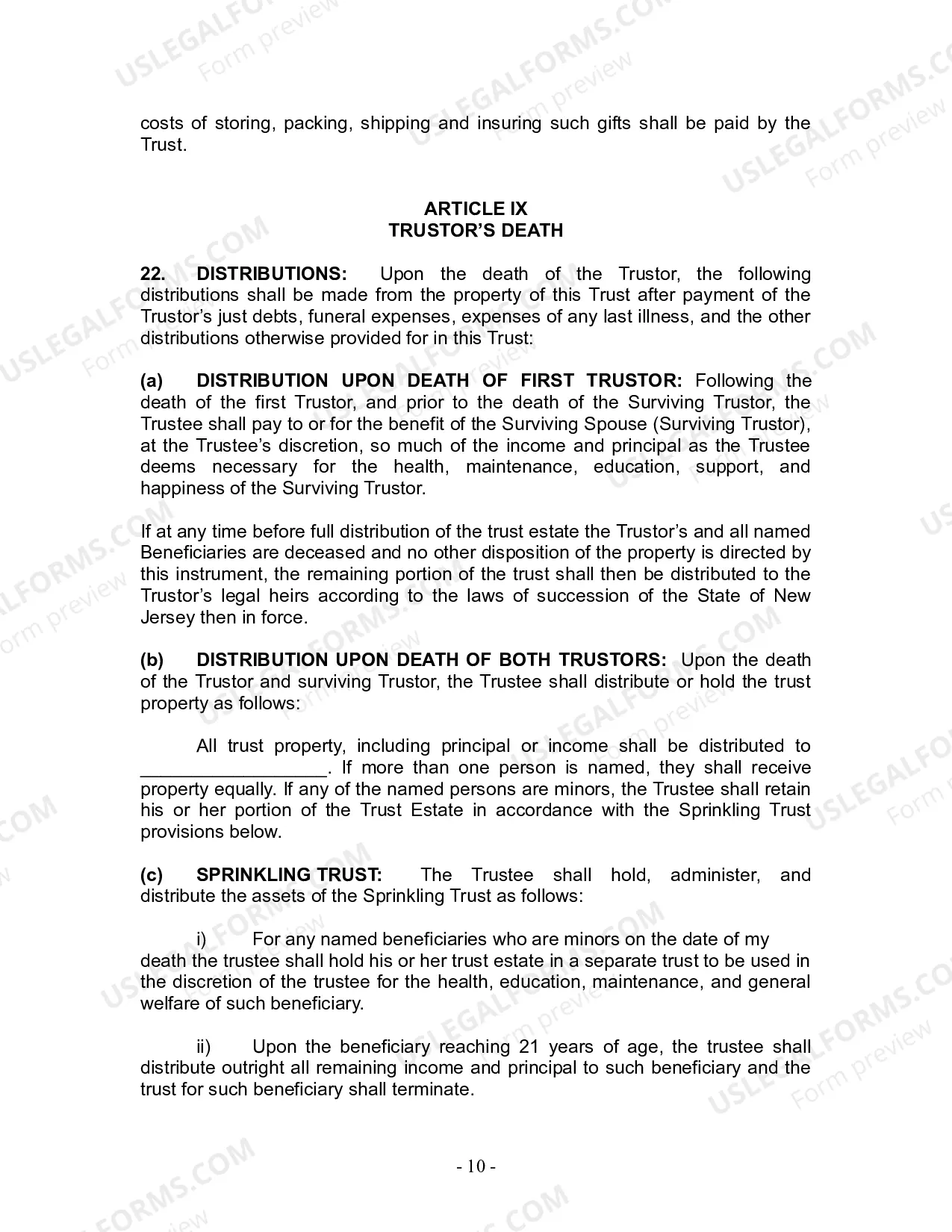 Preview Revocable Living Trust for Husband and Wife with No Children