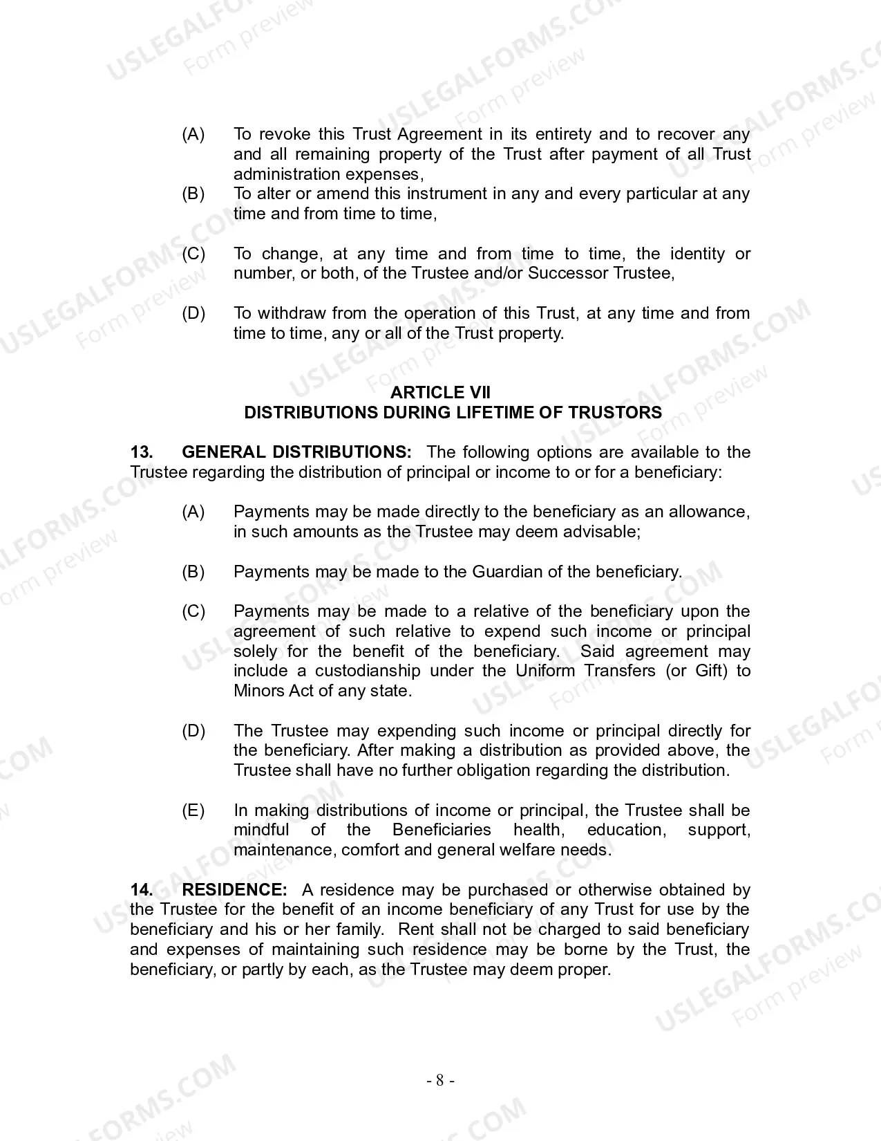 Preview Revocable Living Trust for Husband and Wife with No Children