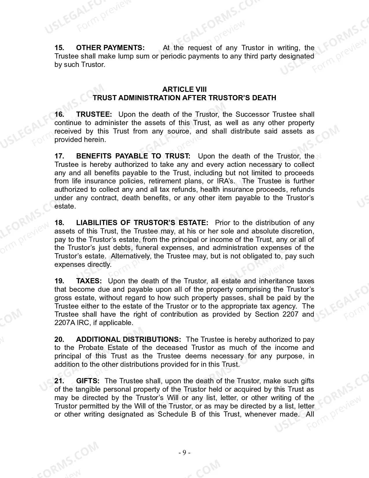 Preview Revocable Living Trust for Husband and Wife with No Children