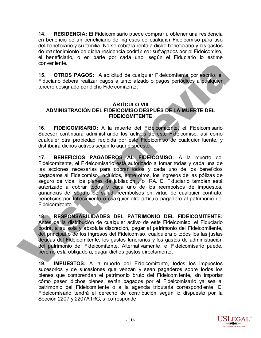 Preview Fideicomiso en Vida para Individuos Solteros, Divorciados o Viudos (o Viudos) sin Hijos