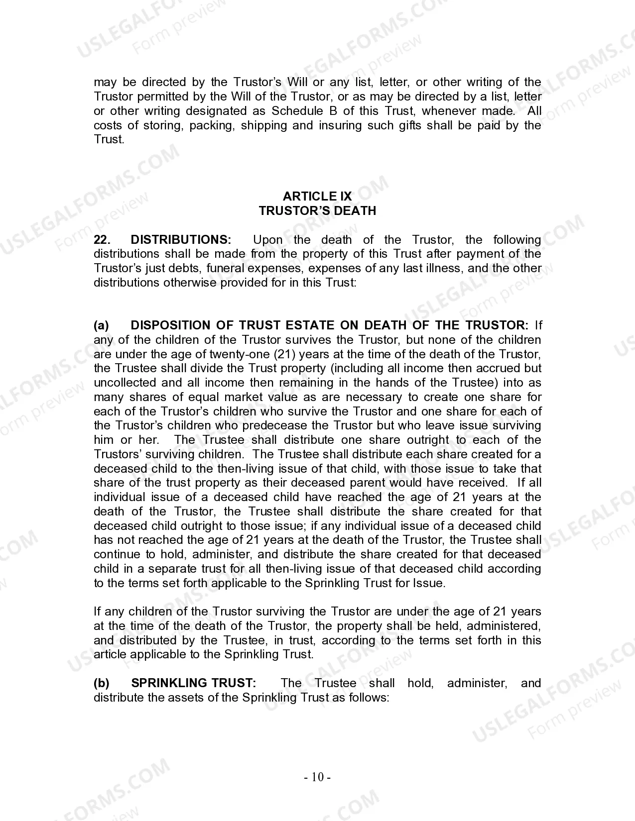 Preview Living Trust for Individual Who is Single, Divorced or Widow (or Widower) with Children