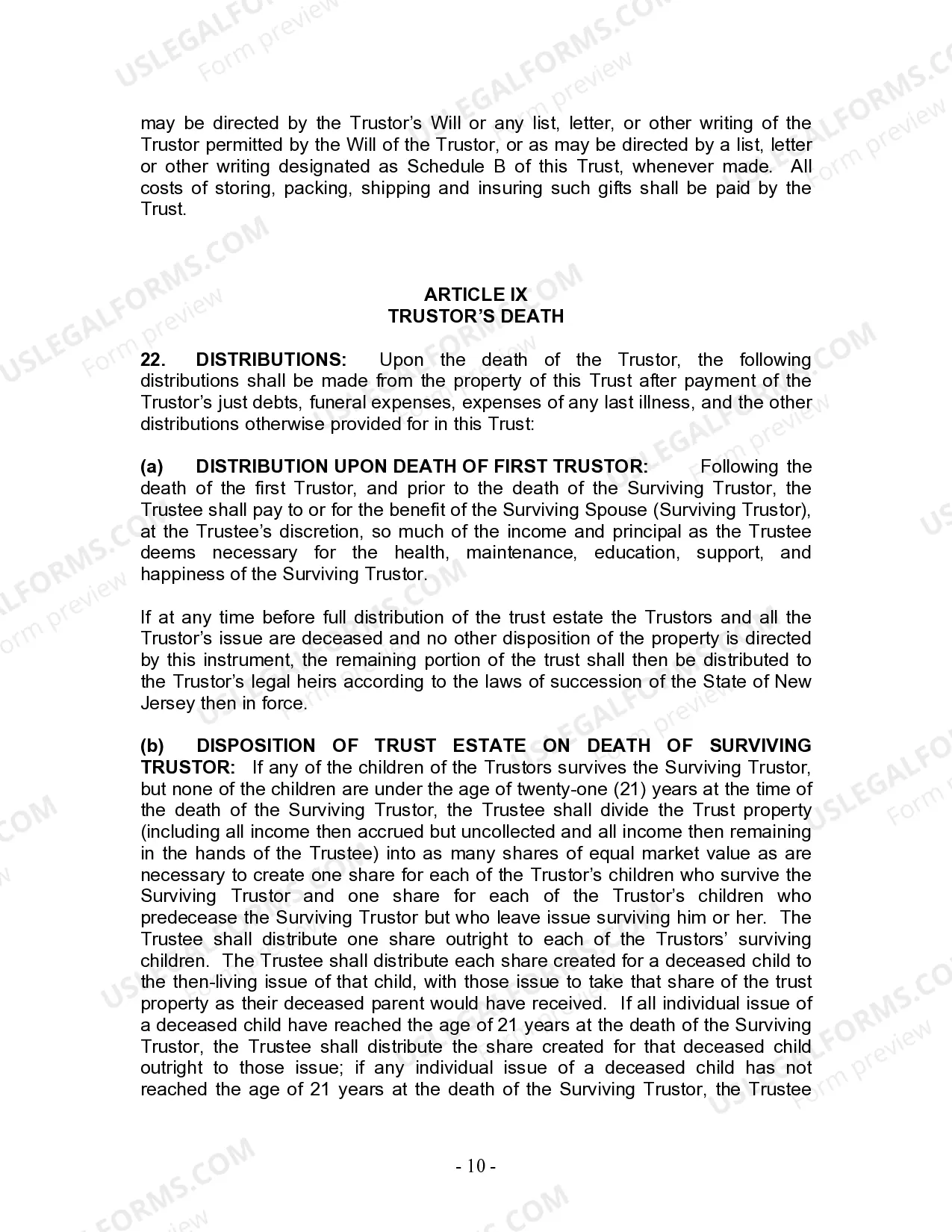 Preview Living Trust for Husband and Wife with Minor and or Adult Children