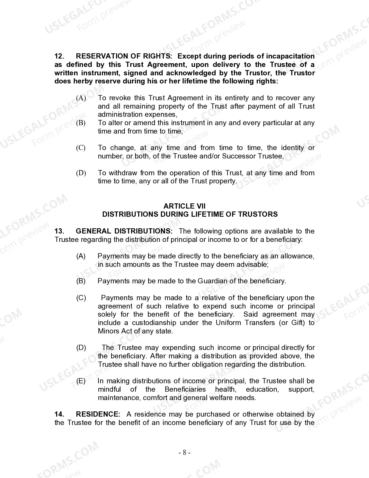 Preview Living Trust for Husband and Wife with Minor and or Adult Children