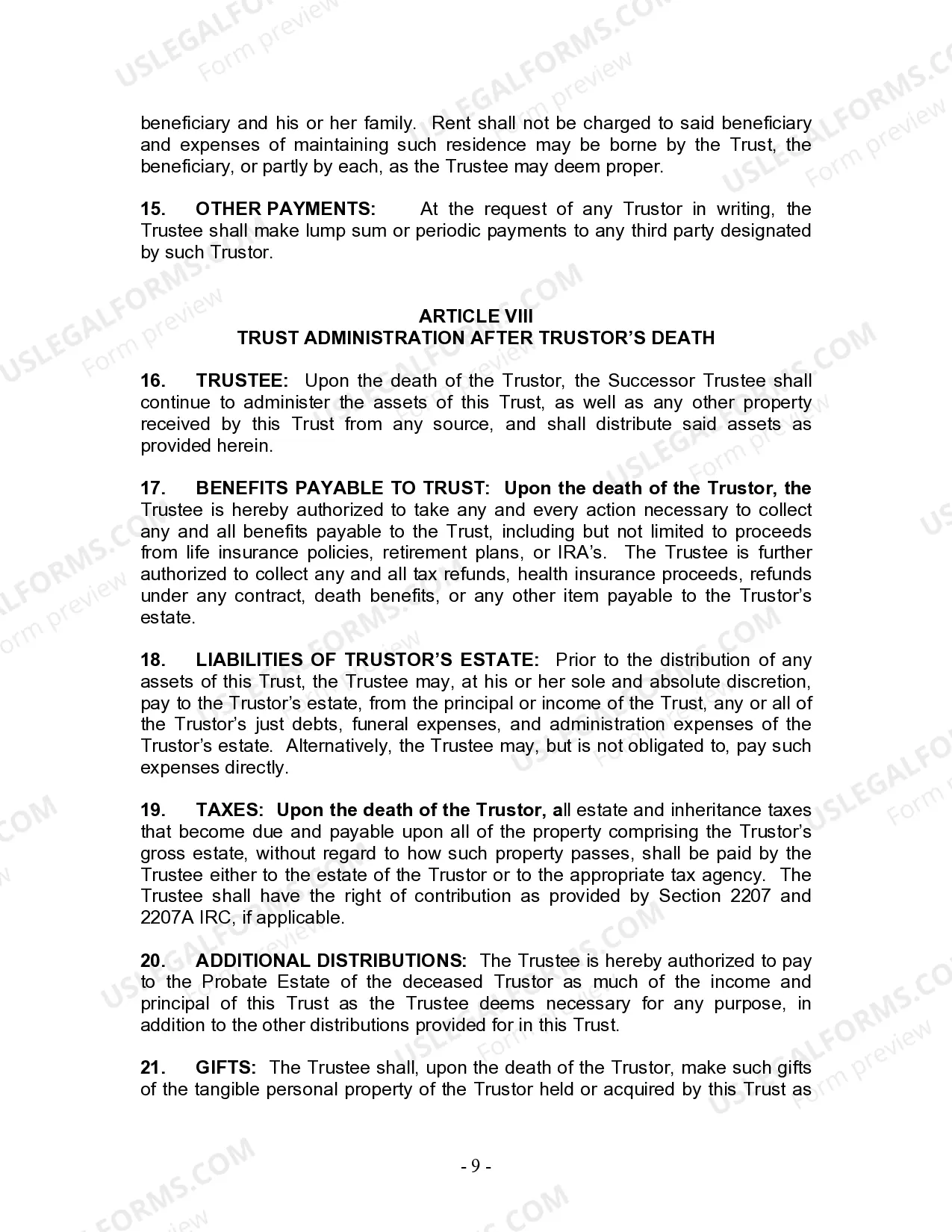 Preview Living Trust for Husband and Wife with Minor and or Adult Children