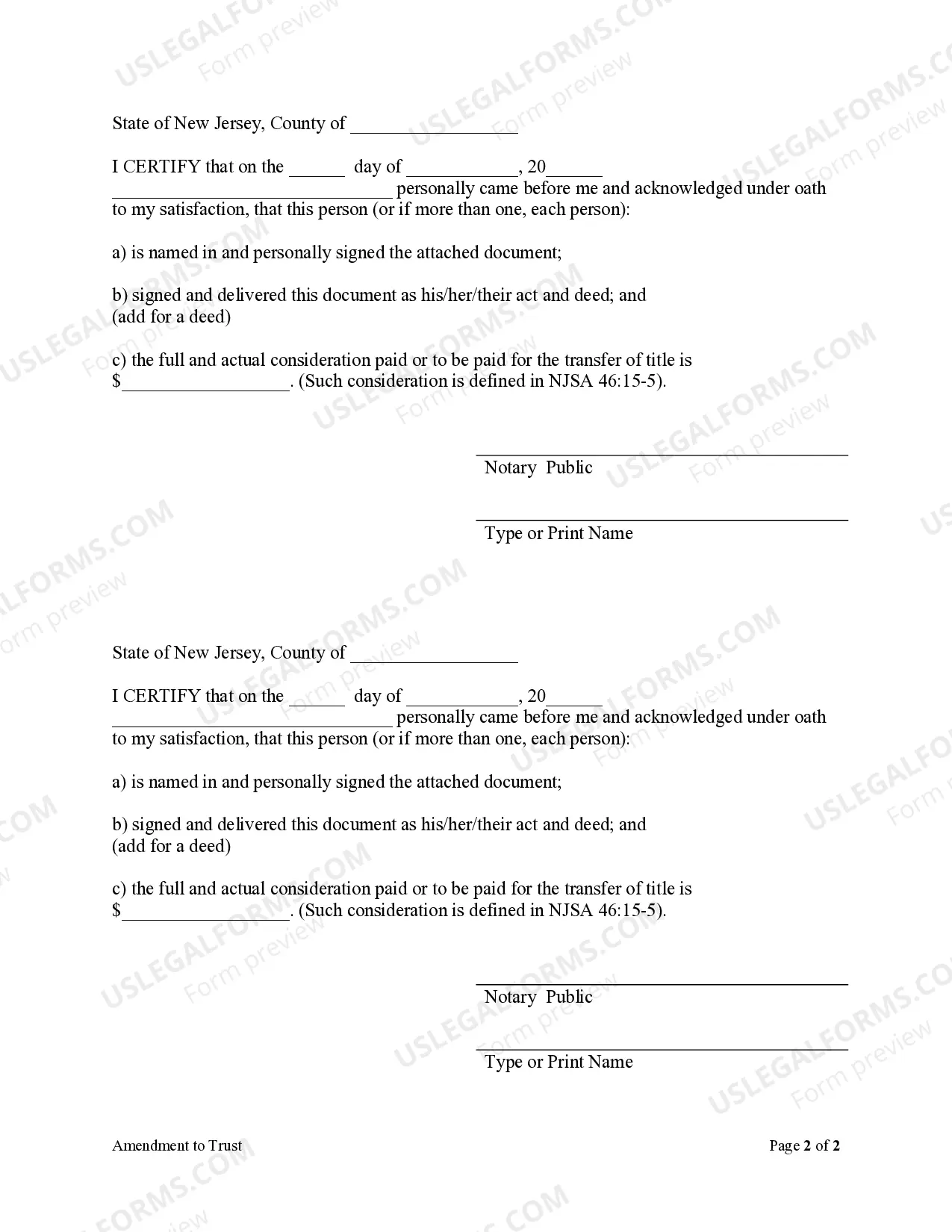 Preview Amendment to Living Trust