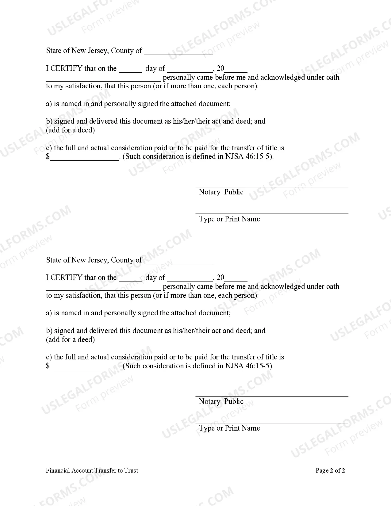 Preview Financial Account Transfer to Living Trust