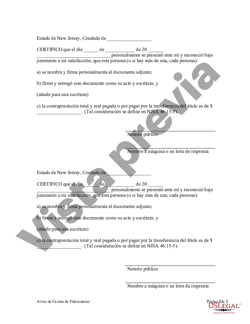 Preview Aviso de cesión a un fideicomiso en vida