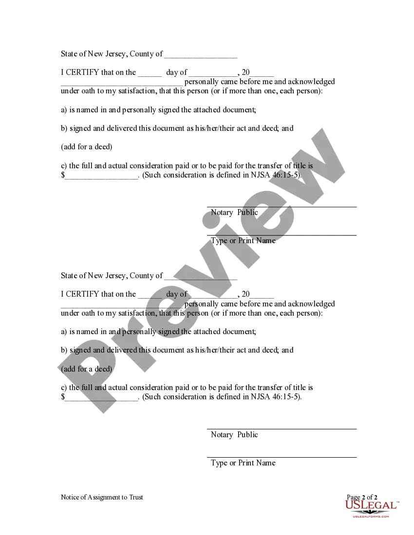 Preview Notice of Assignment to Living Trust