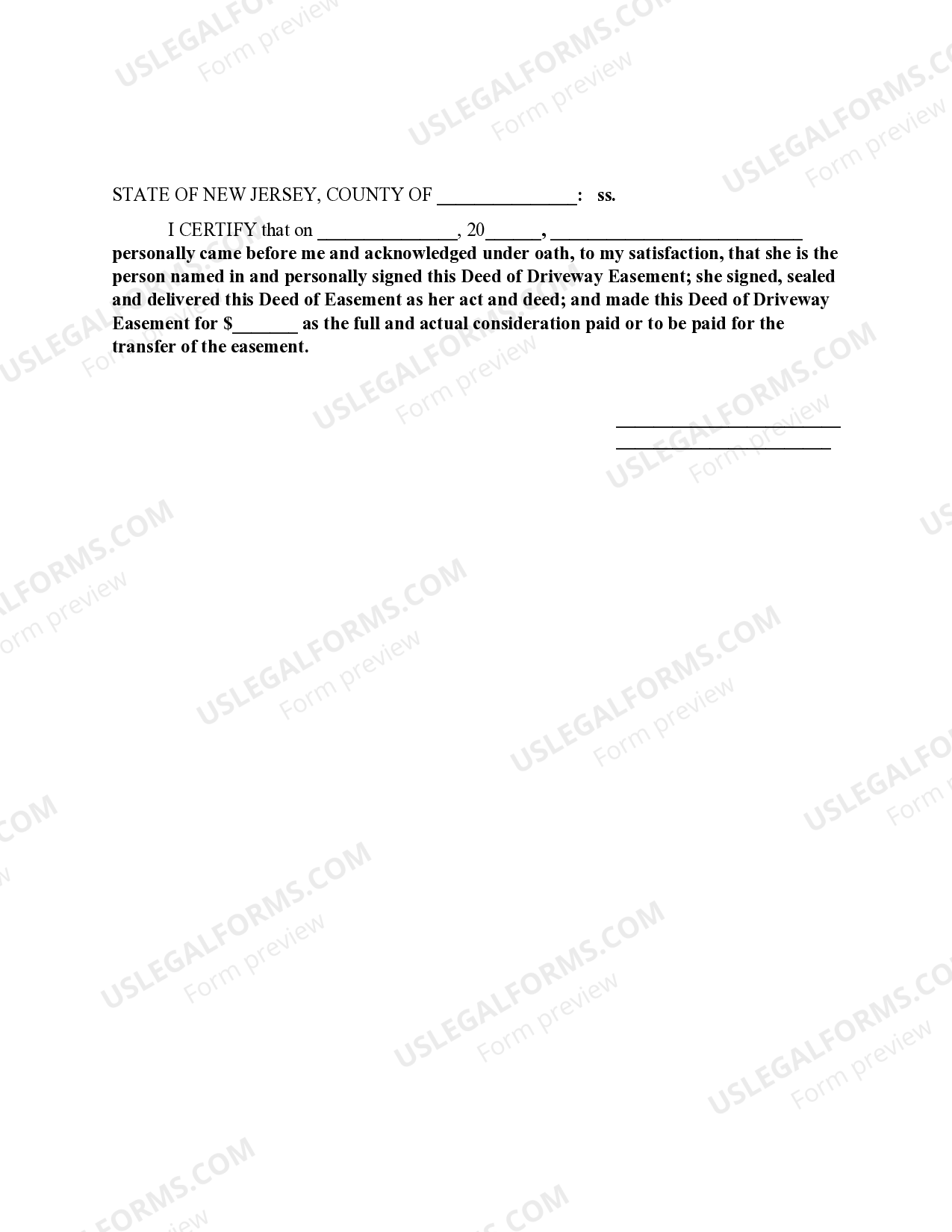 New Jersey Deed of Driveway Easement - Driveway Easement Agreement Form ...