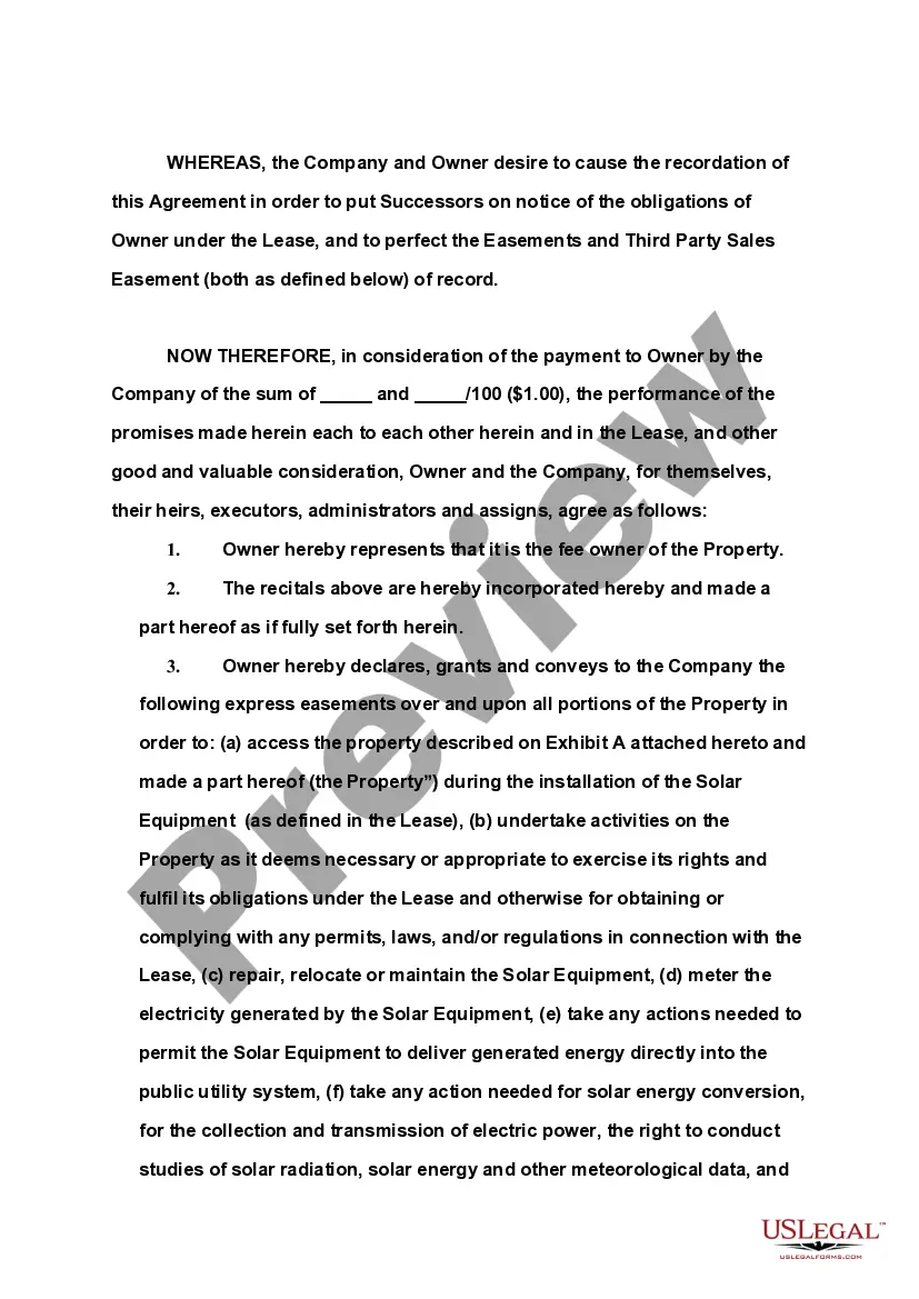 Preview Grant of Easements and Memorandum of Solar Equipment Lease