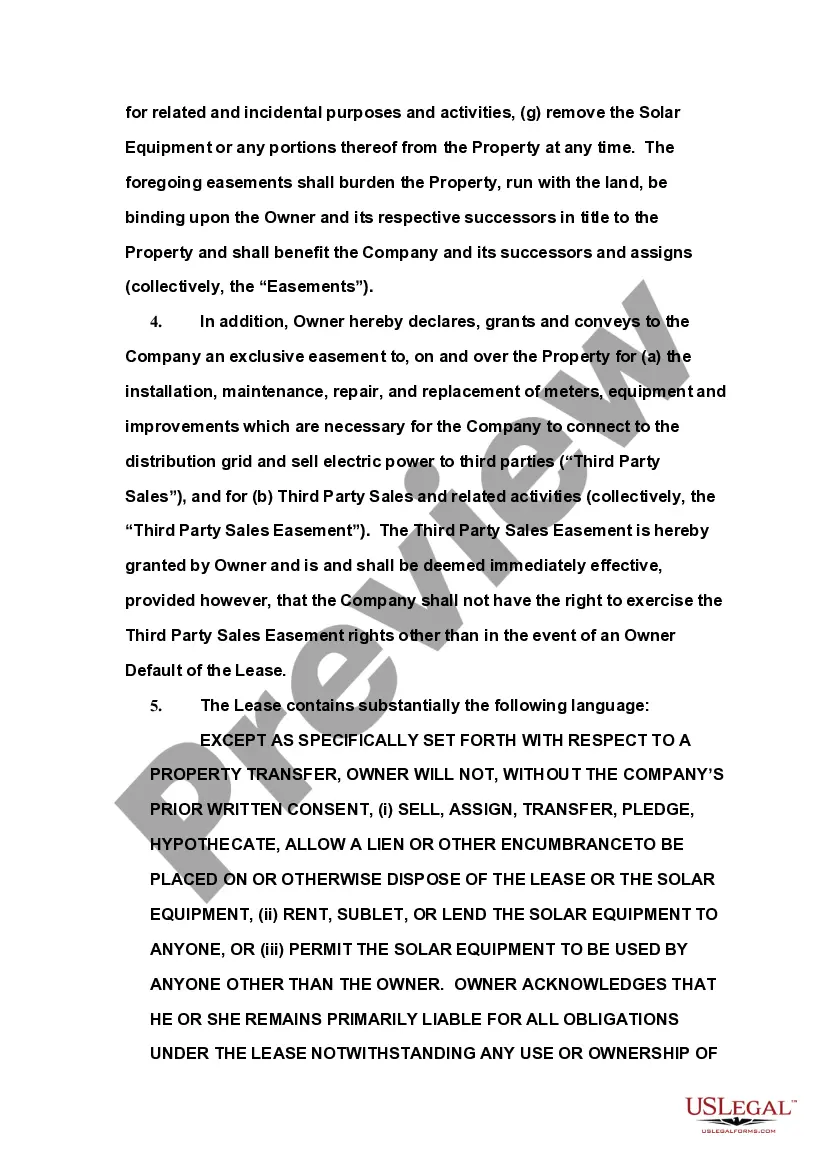 Preview Grant of Easements and Memorandum of Solar Equipment Lease
