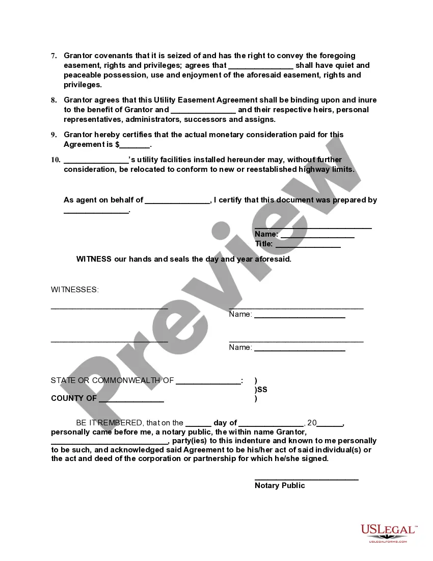 Preview Utility Easement Agreement