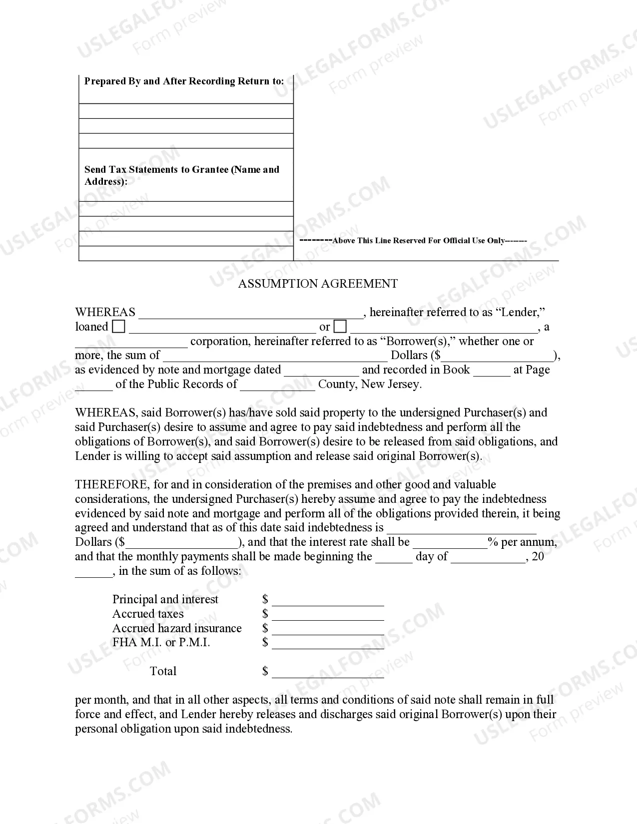 Preview Assumption Agreement of Mortgage and Release of Original Mortgagors