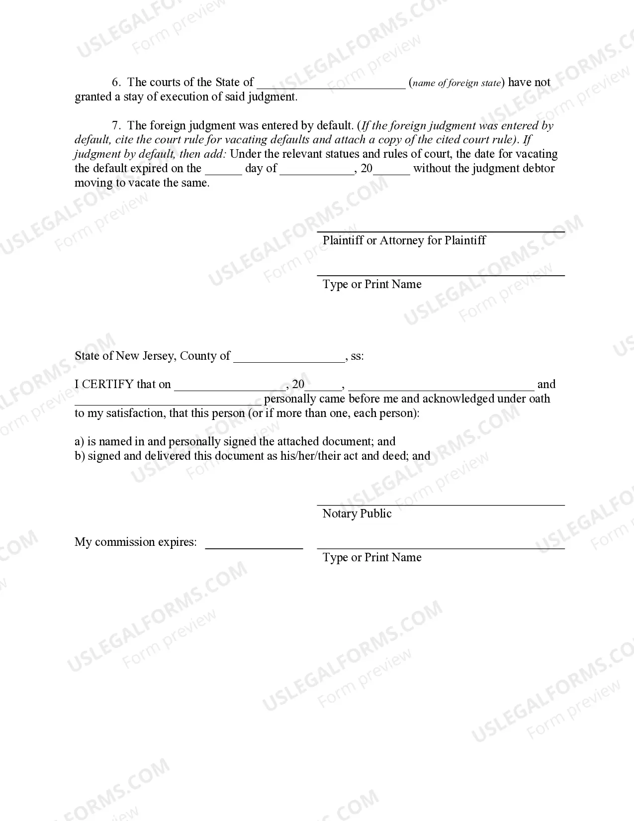 Preview New Jersey Foreign Judgment Enrollment