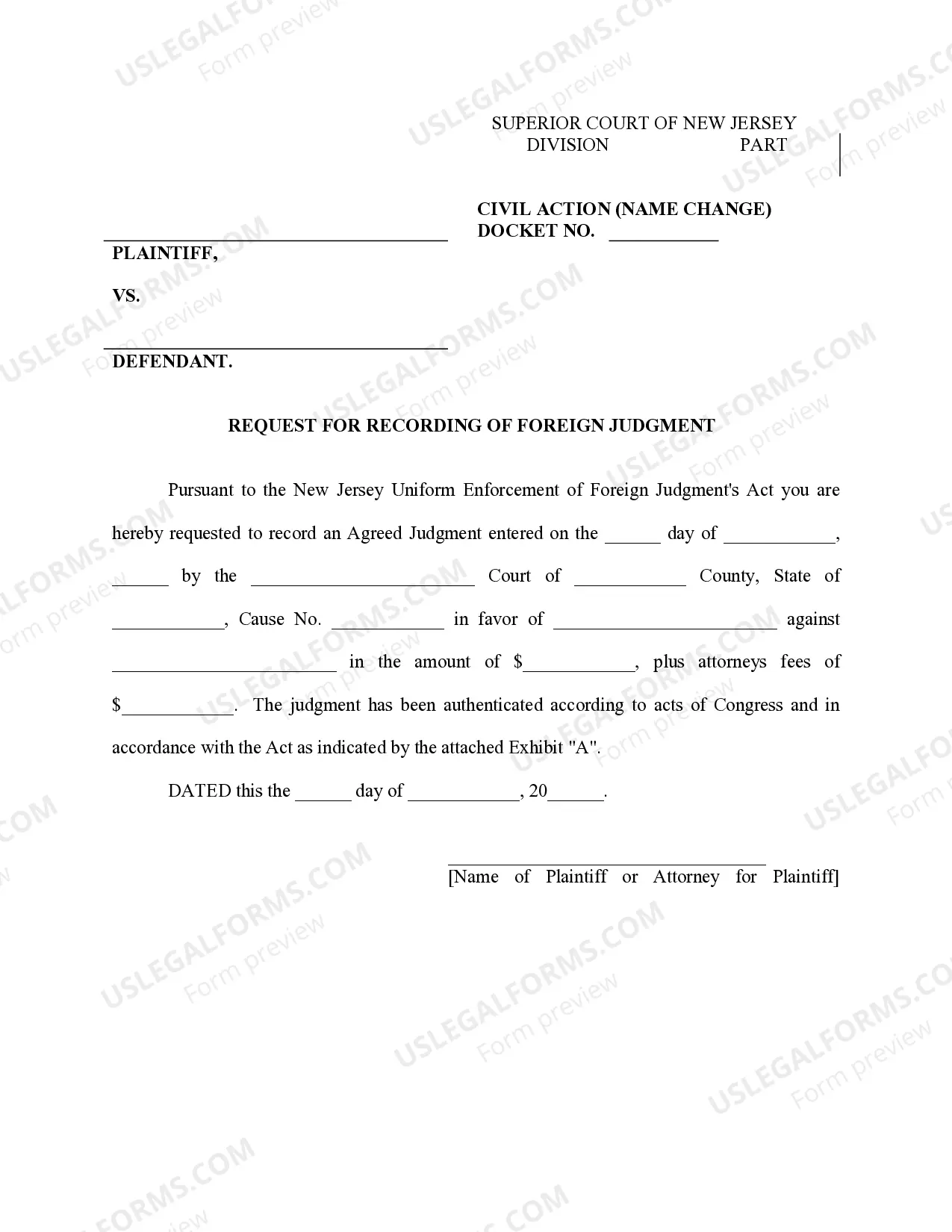 Preview New Jersey Foreign Judgment Enrollment
