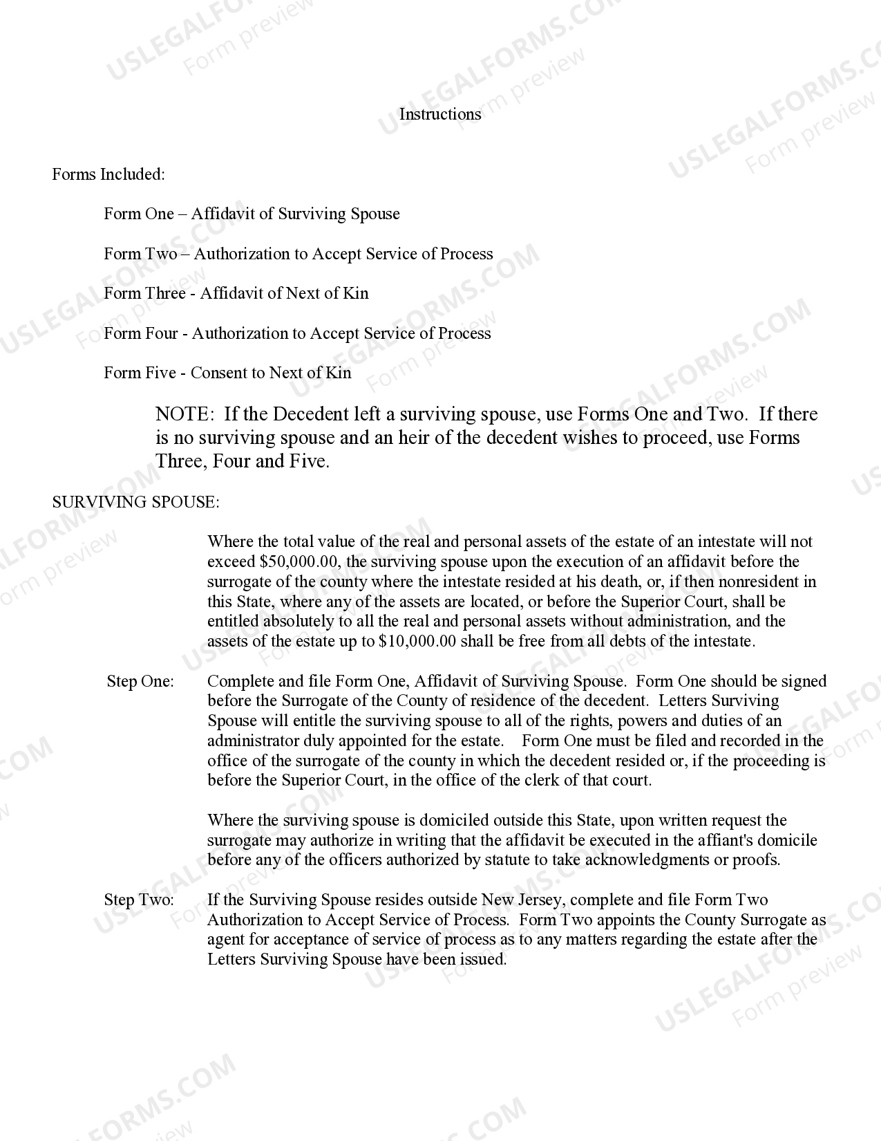 New Jersey Small Estate Affidavit for estates under 20,000 New Jersey