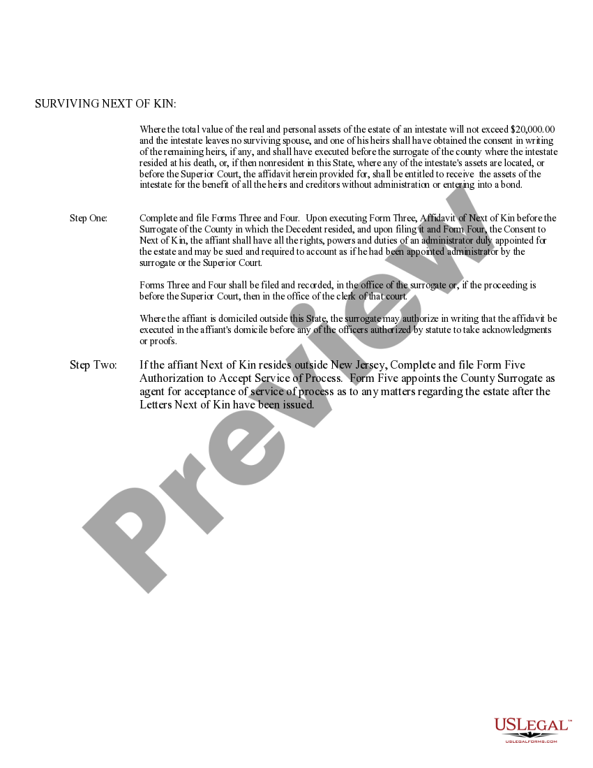 New Jersey Small Estate Affidavit for estates under 20,000 New Jersey