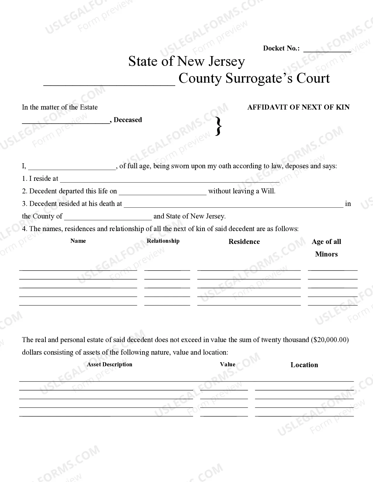 Preview Small Estate Affidavit for estates under 20,000