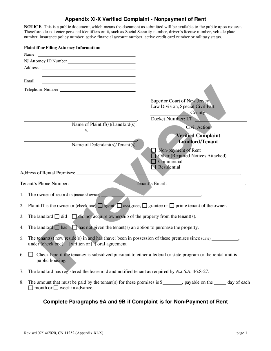New Jersey Verified Complaint For Landlord Tenant Eviction Where Can I File A Complaint 0450