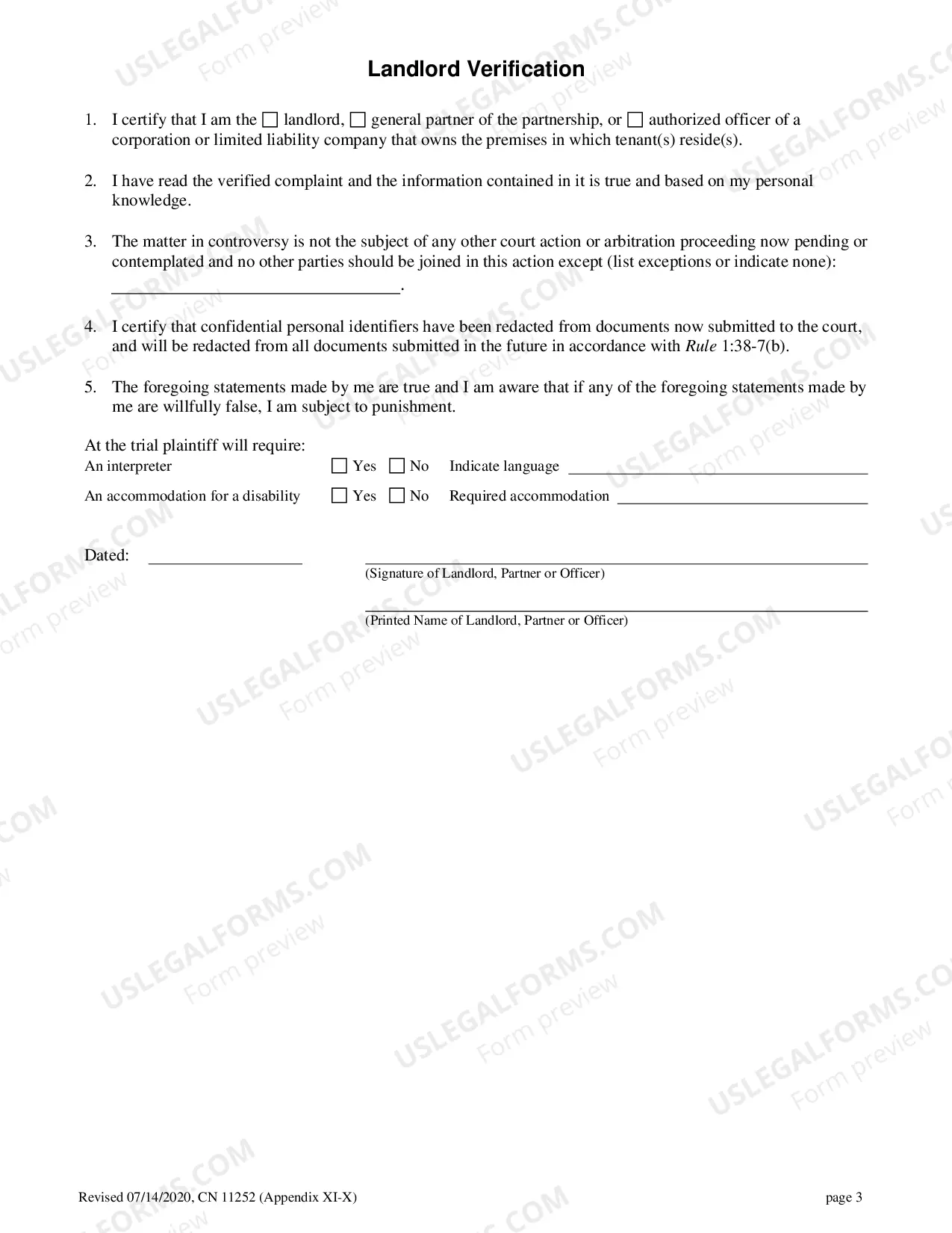Preview New Jersey Verified Complaint for Landlord Tenant Eviction