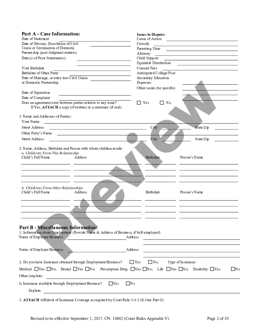 Get Family Part Case Information Statement Preview Family Part Case Information Statement
