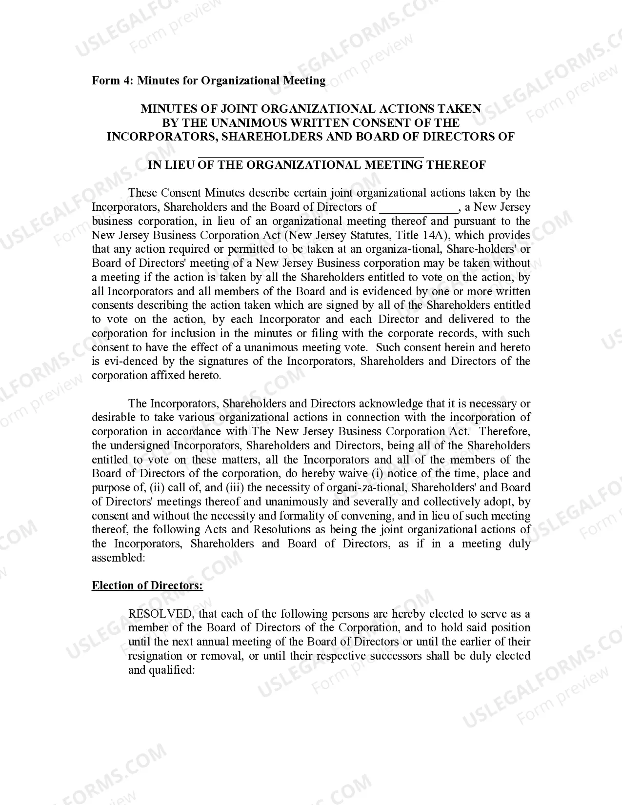 Preview Minutes for Organizational Meeting