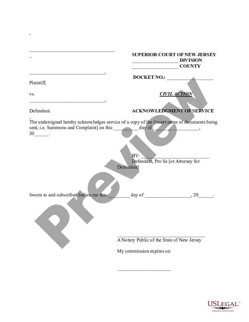 Preview Acknowledgment of Service