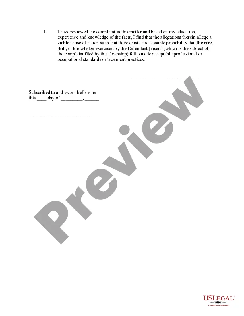 Preview Affidavit of Merit