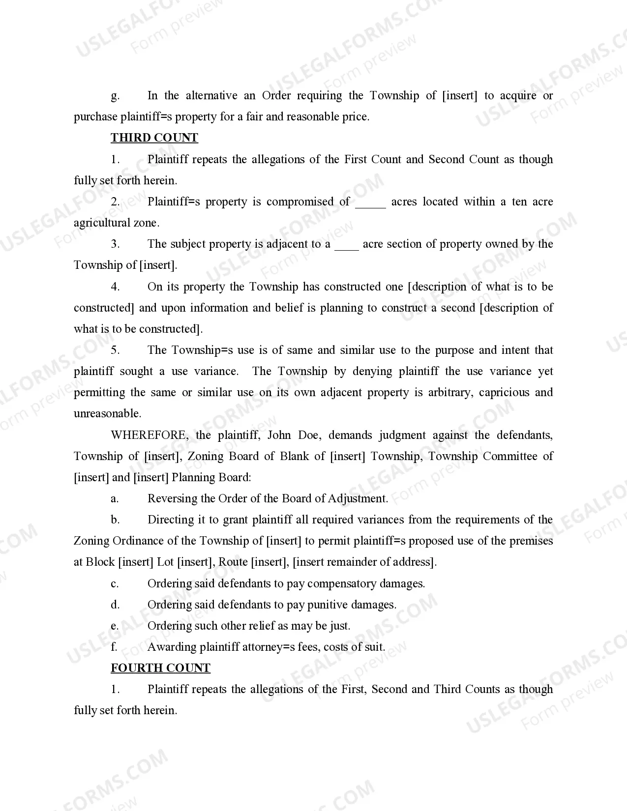 Preview Complaint Against Zoning Board for Denial of Variance