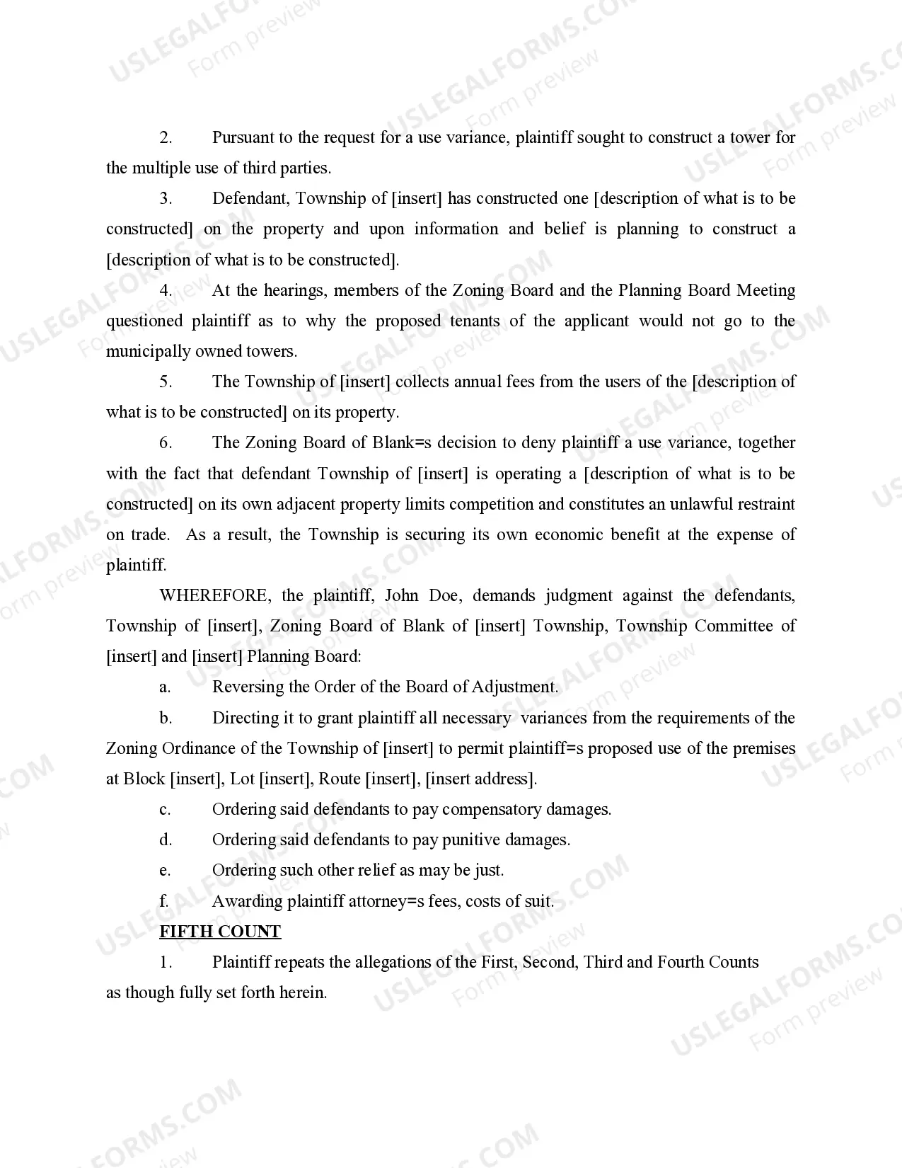 Preview Complaint Against Zoning Board for Denial of Variance