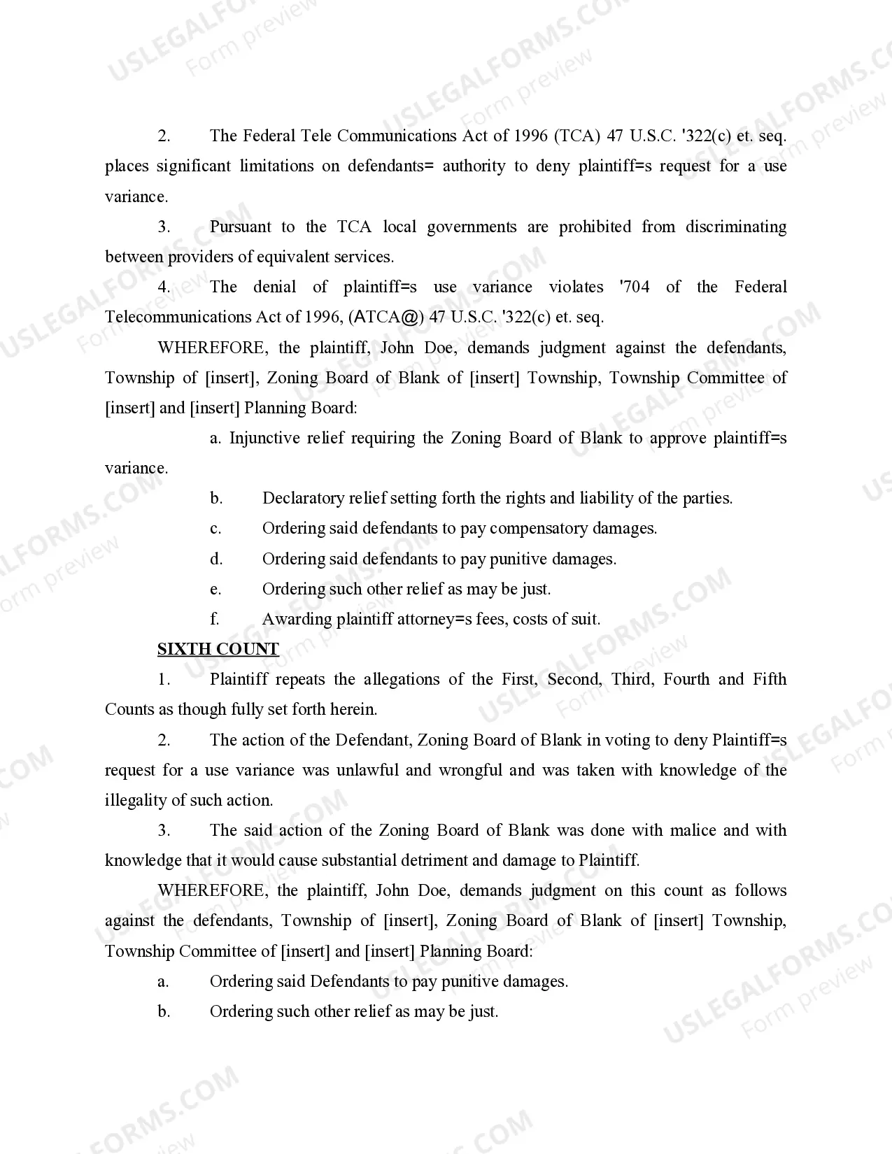 Preview Complaint Against Zoning Board for Denial of Variance