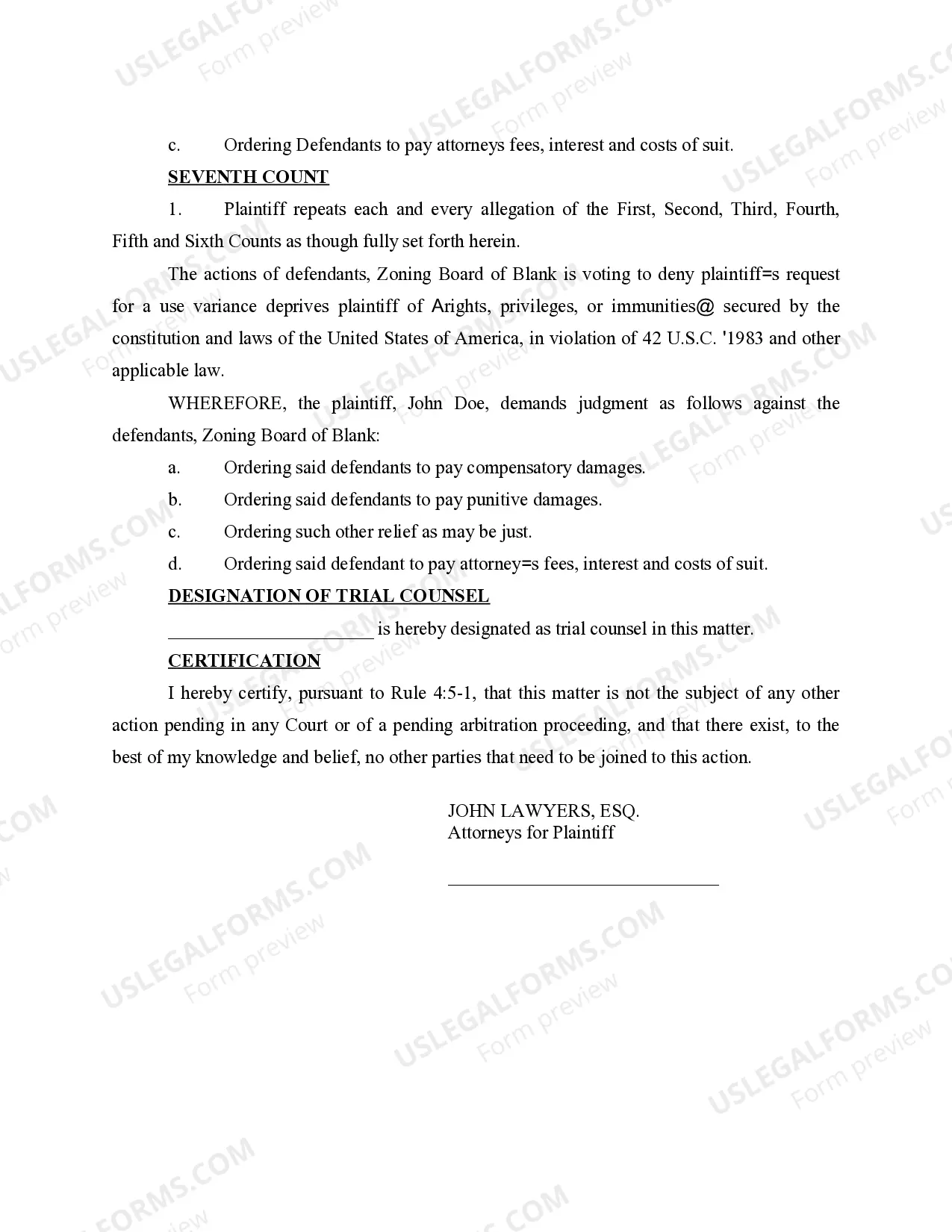 Preview Complaint Against Zoning Board for Denial of Variance