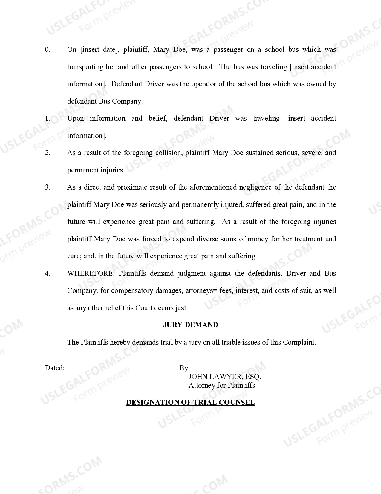 Preview Complaint Auto Negligence Minor