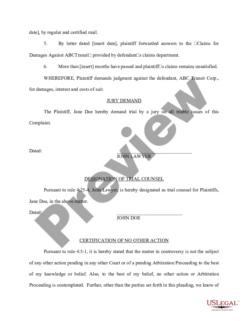 Preview Complaint Auto Rear End Collision by Commercial Vehicle