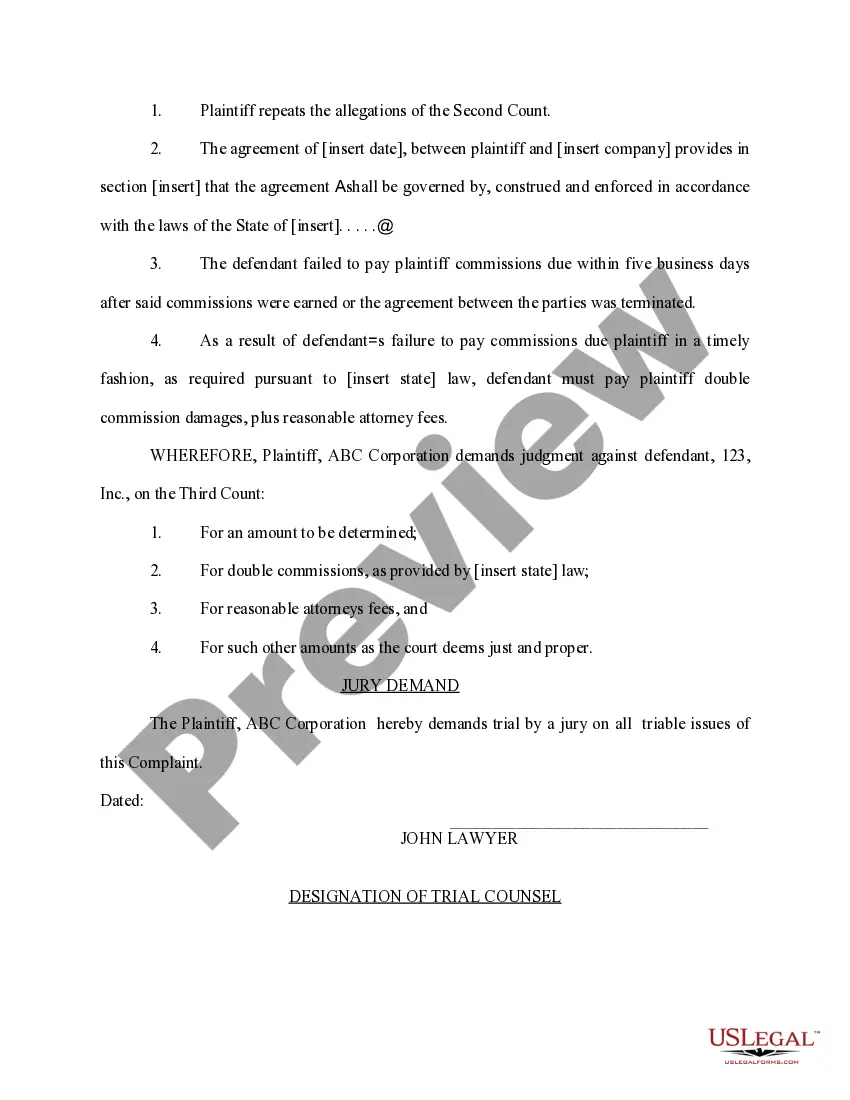 Get Complaint Breach of Commission Contract Preview Complaint Breach of Commission Contract