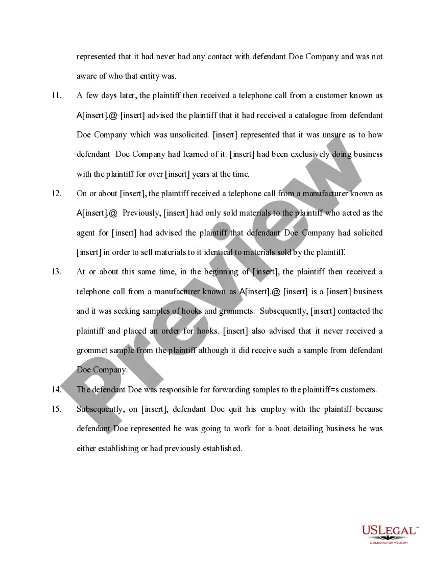 Preview Complaint by Employer for Tortious Acts by Employee