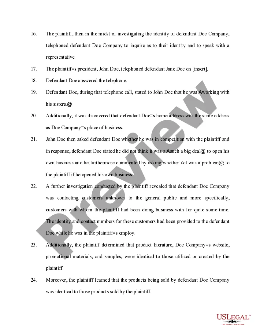 Preview Complaint by Employer for Tortious Acts by Employee